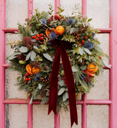 Christmas Wreaths - Festive Wreaths - Handmade Seasonal Wreaths - Order a carefully handcrafted Christmas wreath, filled with festive favourites like spruce and fir, from Sorrel and Sage Florist, your independent, local florist based in Parbold.