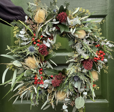 Christmas by the canal | Wreaths | Sorrel and Sage Florist, Parbold - Order one of our signature carefully handcrafted Christmas wreaths, filled with festive favourites, via our website, call us on 01704 790244 or pop into our shop in Parbold.