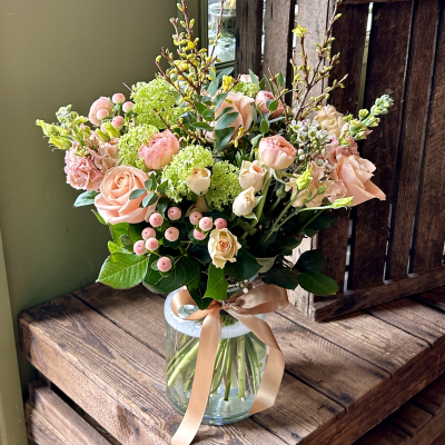 Easter Florist Choice Vase Arrangement (Standard) - Order Easter flowers from Sorrel & Sage Florist, delivery available to Parbold, Newburgh, Skelmersdale, Rufford, Lathom, Burscough, Mawdesley, Wrightington, Appley Bridge.